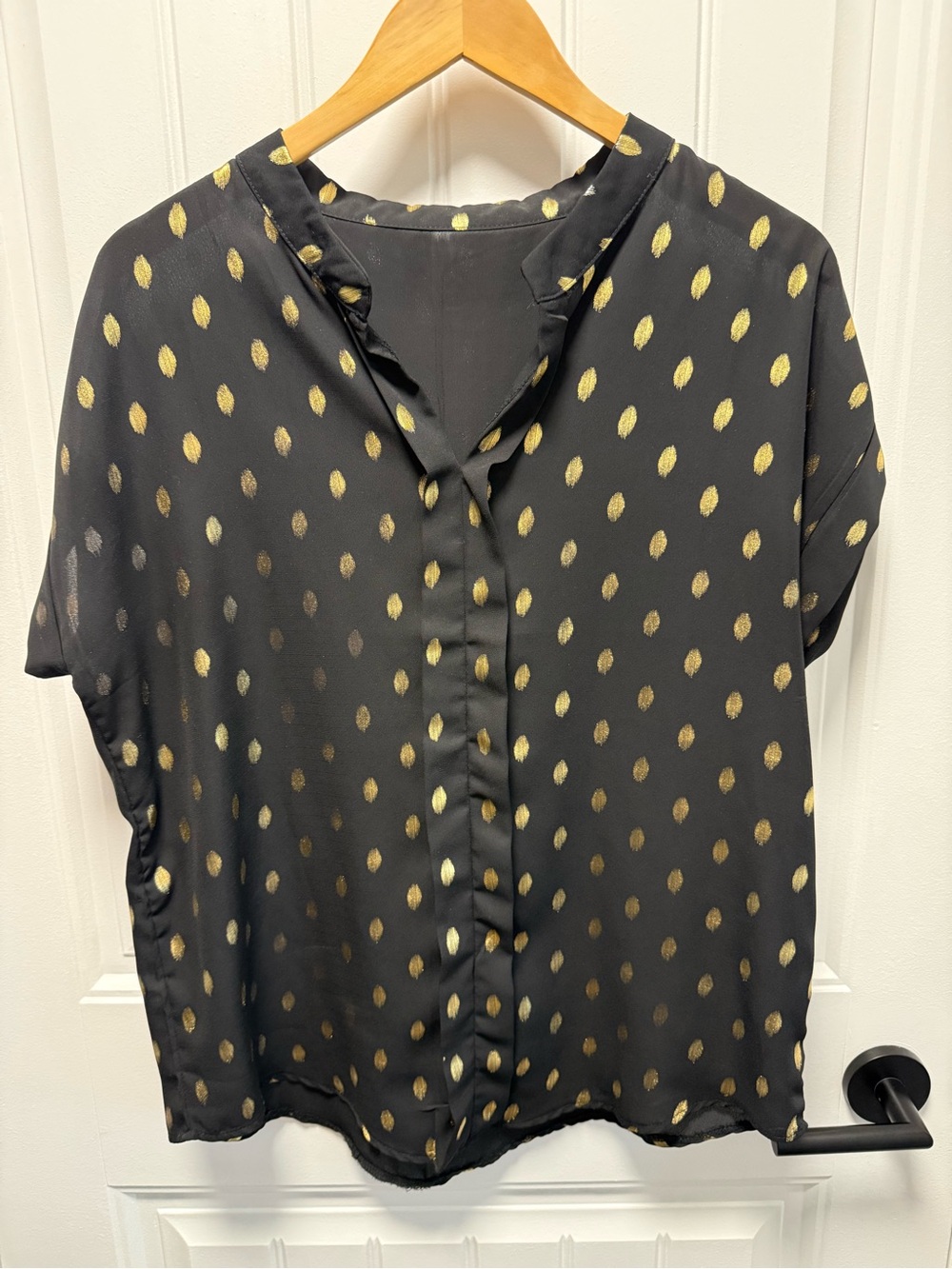 SHEIN Black Blouse with Gold Dot Print - Short Sleeve Women's Top